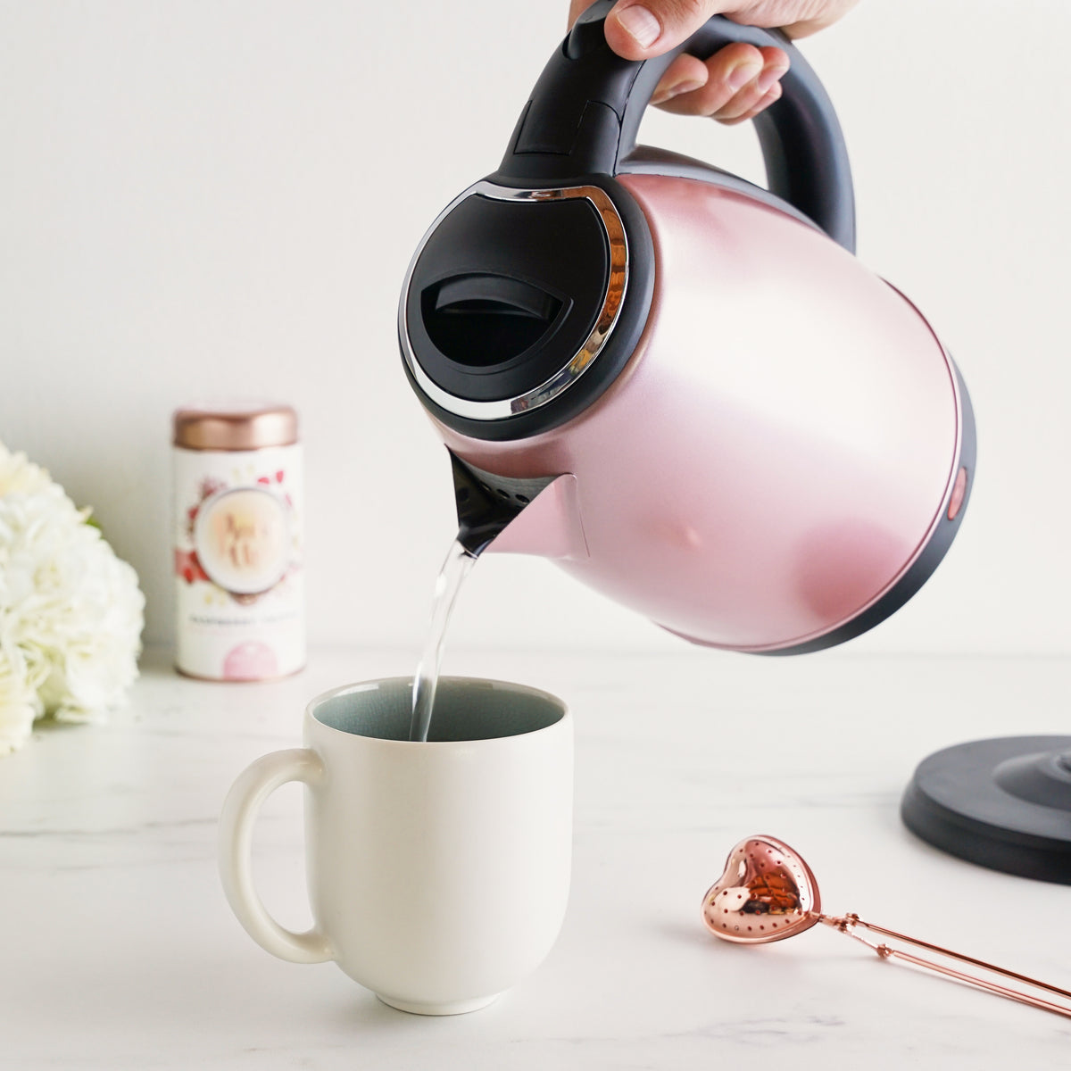 Pinky Up Rose Gold Wrapped Teapot, Clear Glass, Stainless Steel