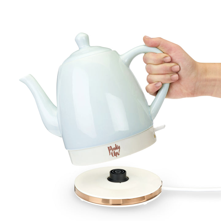 STYLISH & CHIC - The Noelle Ceramic Electric Tea Kettle features a glossy mint ceramic glazing and a trendy rose gold metallic base. With a fully ceramic structure, your water is never contaminated by plastics and other scented materials.