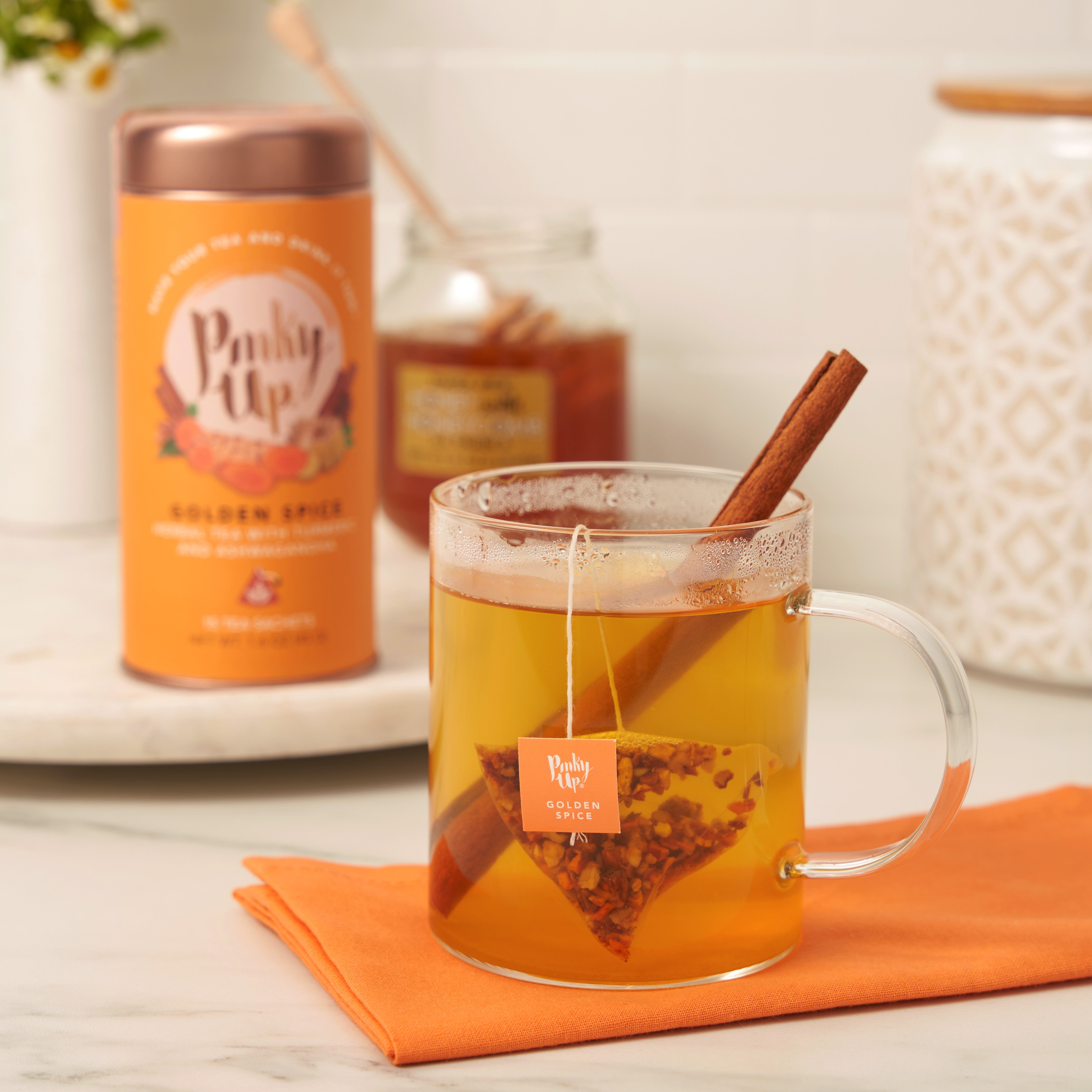 Pinky Up Golden Spice Herbal Tea, Herbal Tea with Turmeric and