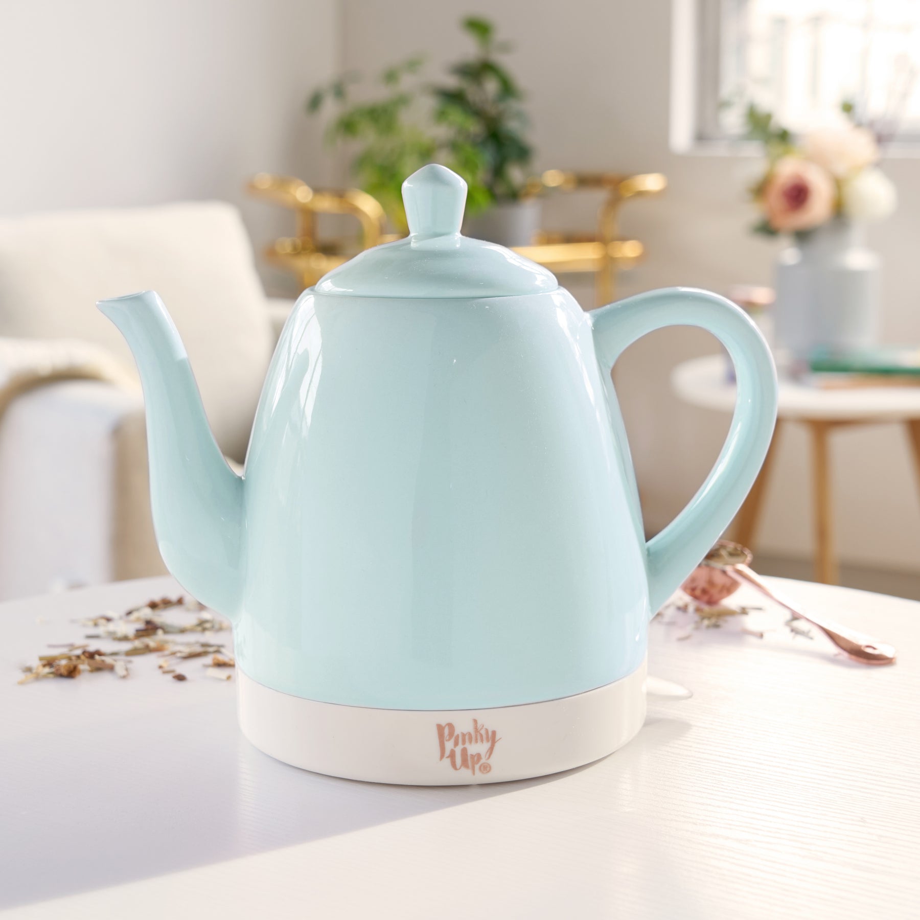 Toptier Electric Ceramic Tea Kettle, Boil Water Quickly and Easily,  Detachable Swivel Base & Boil Dry Protection, Carefree Auto Shut Off, 1 L,  White