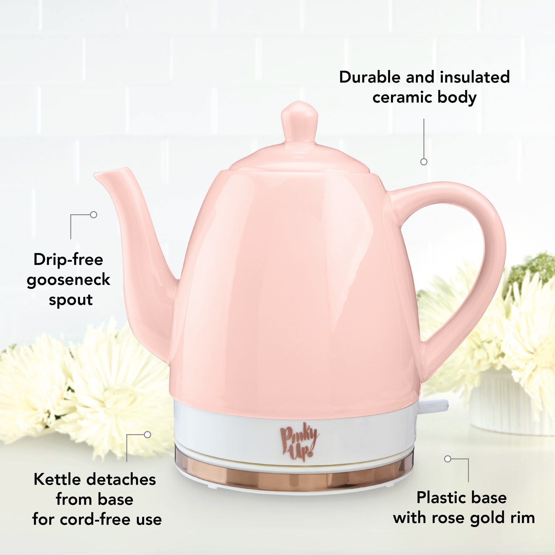 Pinky Up Noelle 1.5 L Ceramic Gooseneck Spout Electric Tea Kettle