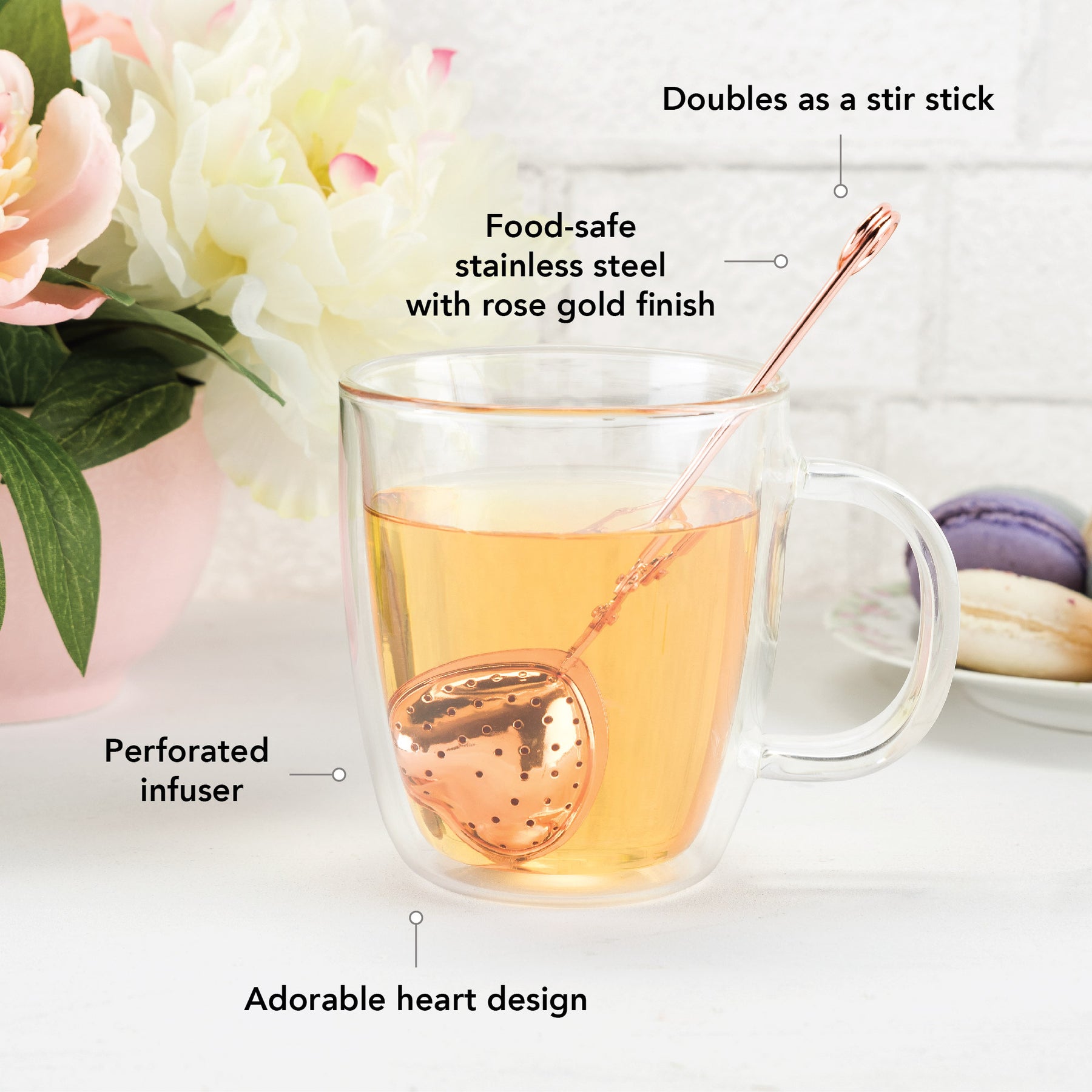 Pinky Up Erin Universal Tea Strainer with Lid - Stainless Steel