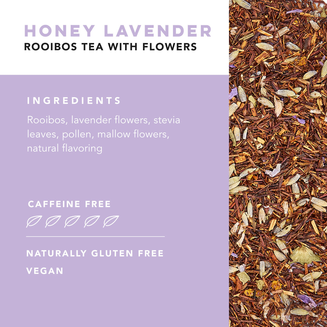 lavender flower tea benefits Pinky Up Honey Lavender Rooibos Tea, Full Leaf Herbal Tea with Flowers, Naturally Caffeine-Free, Compostable Pyramid Sachets, Floral and Sweet, 1.6 oz, 15 Sachets – Pinky Up Tea
