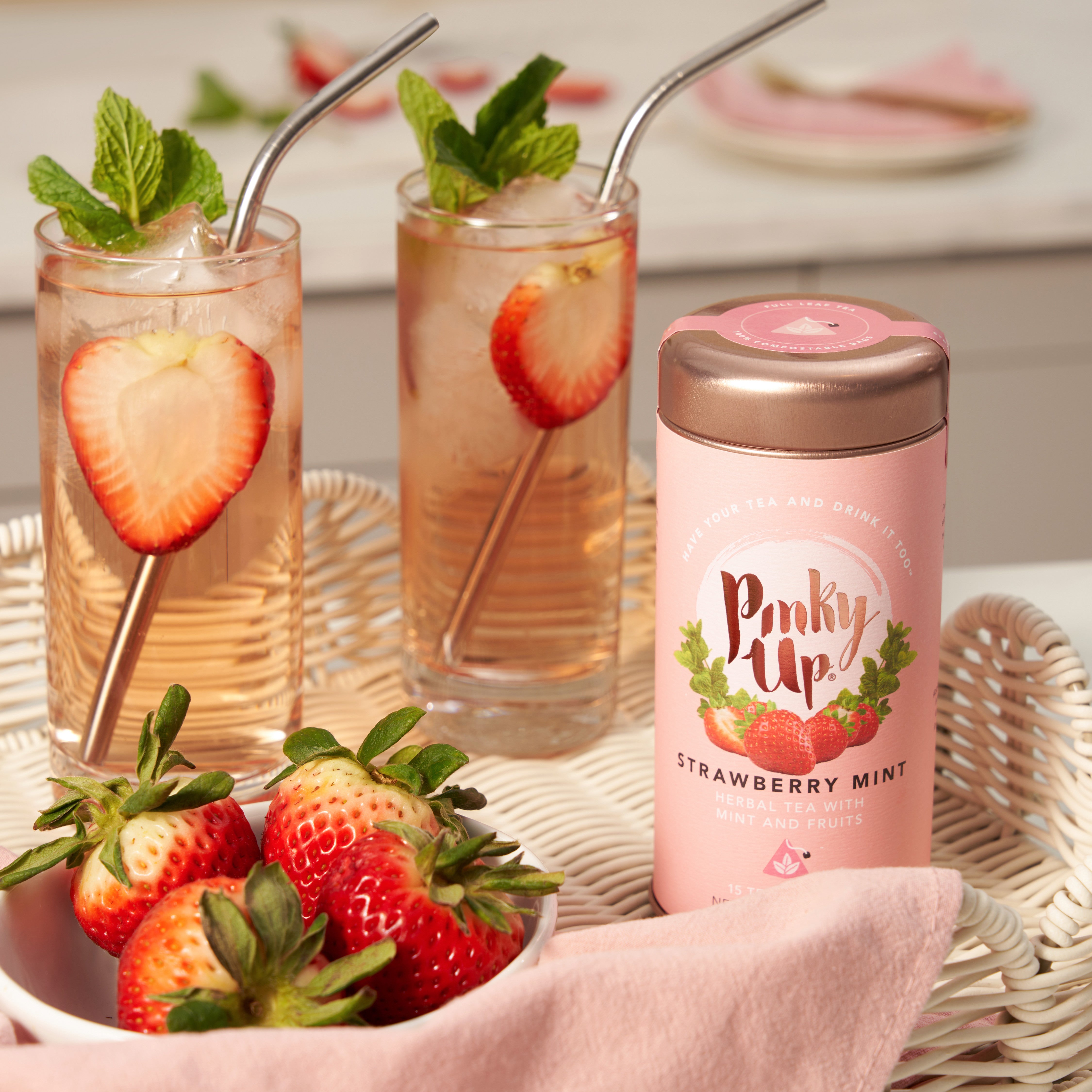 Pinky Up Strawberry Mint Herbal Tea, Cooling Mint and Fruit Herbal