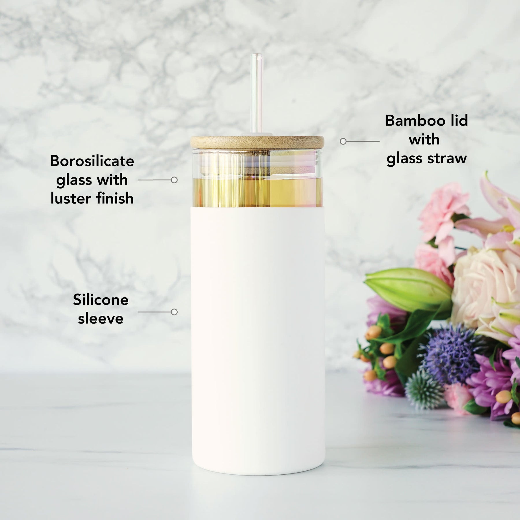 Flower Power Glass Cup with Lid and Straw – So Fully Grace