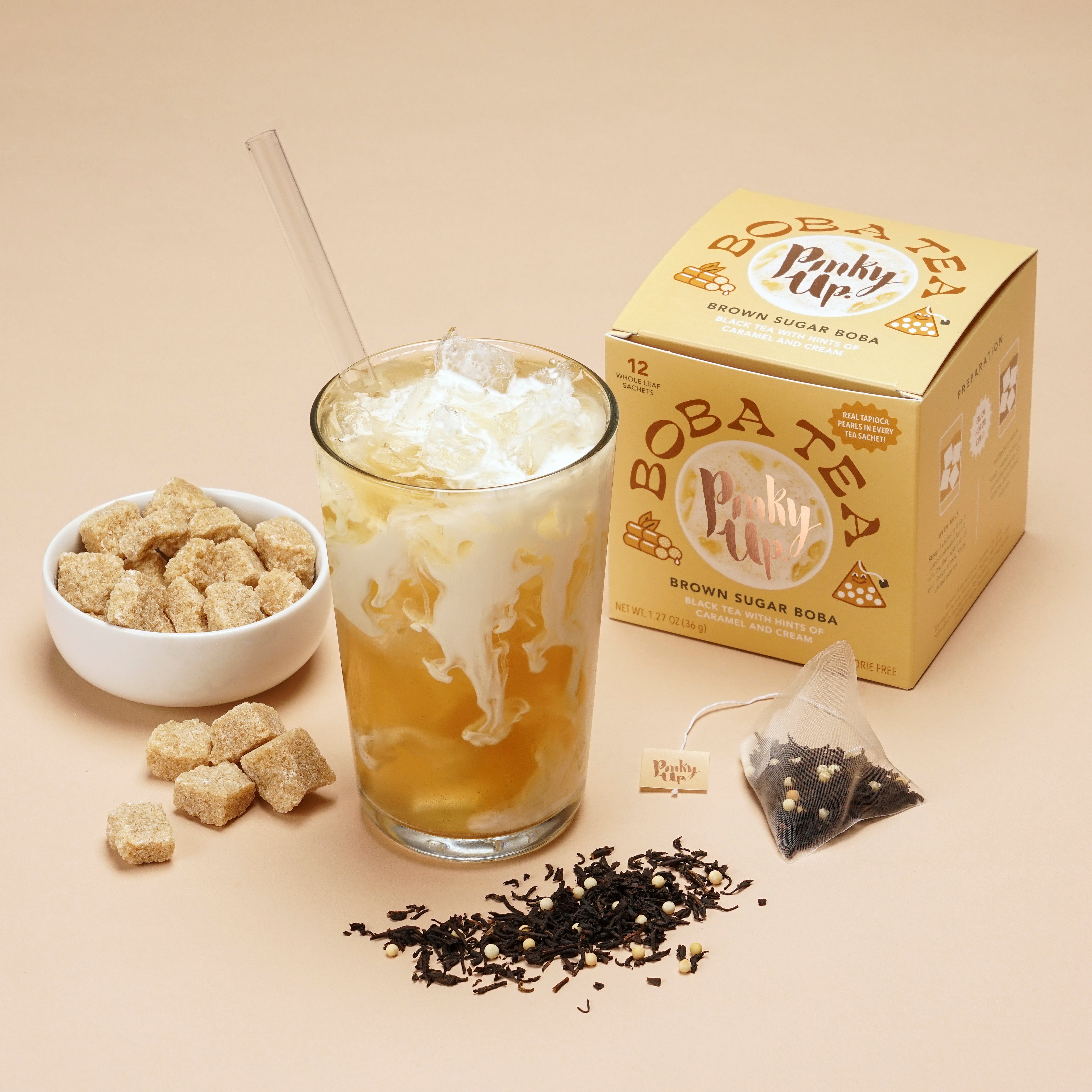 Pinky Up Brown Sugar Boba Tea Sachets, Sugar Free & Calorie Free