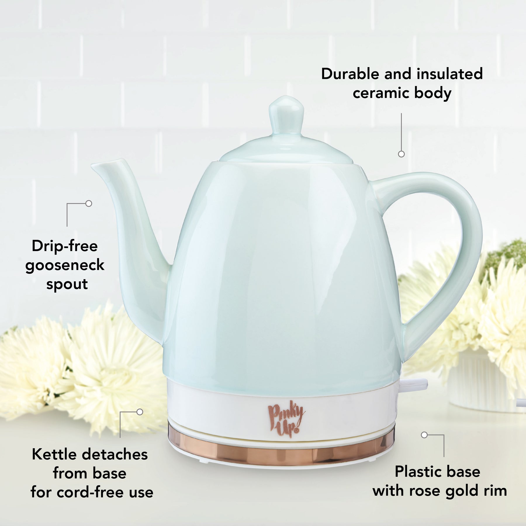 Presley White Tea Kettle by Pinky Up - 9.5 x 9.25 - On Sale