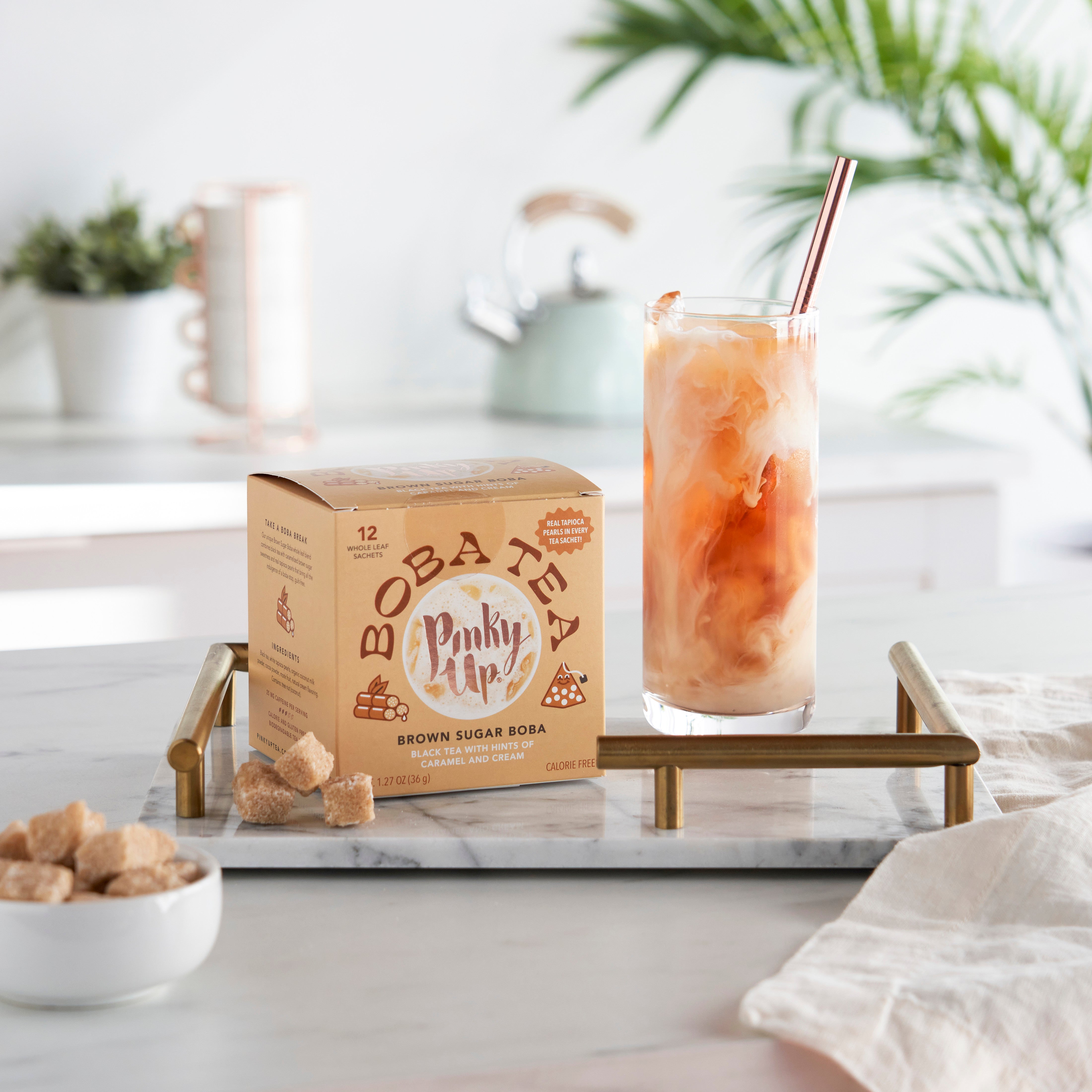 Pinky Up Brown Sugar Boba Tea Sachets, Sugar Free & Calorie Free