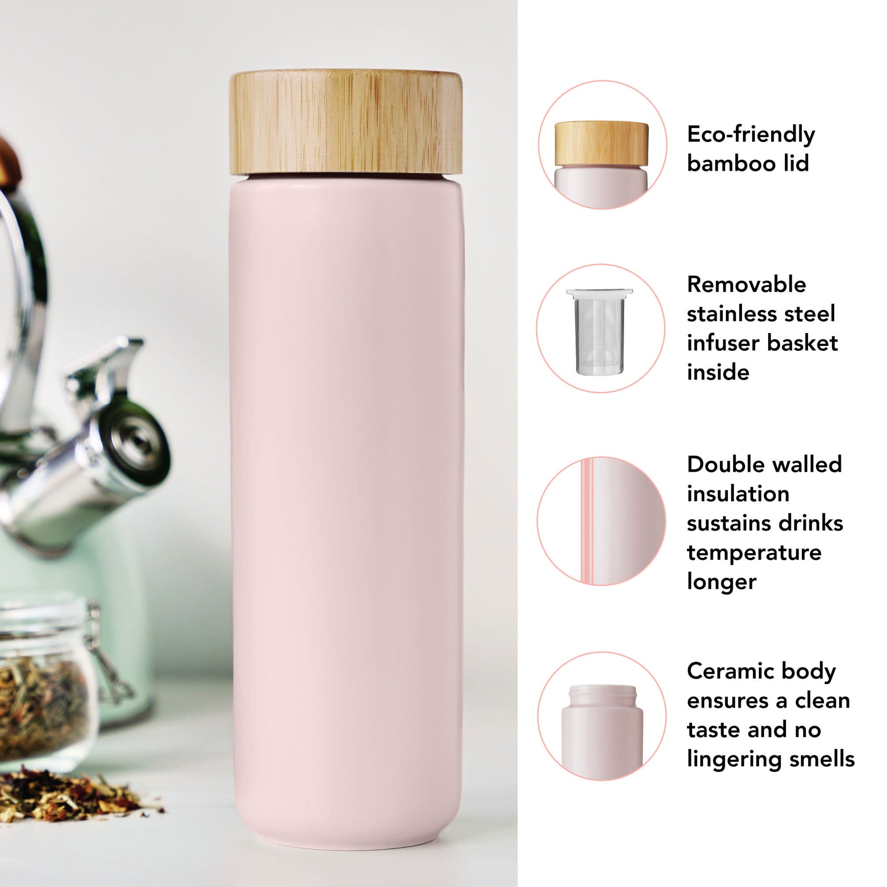 Double Wall Glass Tea Mug With Stainless Steel Tea Infuser & Bamboo Li –  PANDI