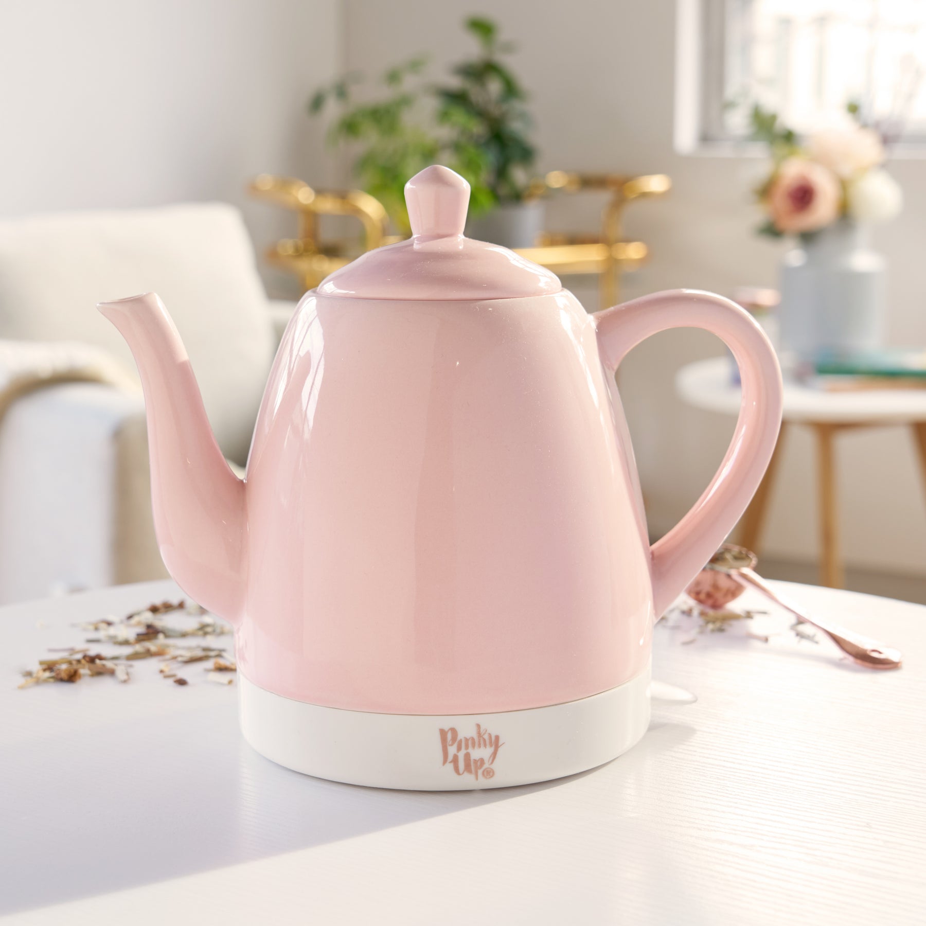 Electric Tea Water Kettle Ceramic Pot With Floral Rose