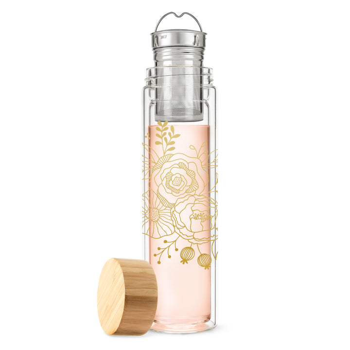 HIGH-QUALITY BOROSILICATE GLASS CONSTRUCTION - The double-walled glass shows off your loose leaf tea in all of its colorful glory, making this a stylish tea accessory. A bamboo lid and stainless steel detachable infuser complete this useful mug.