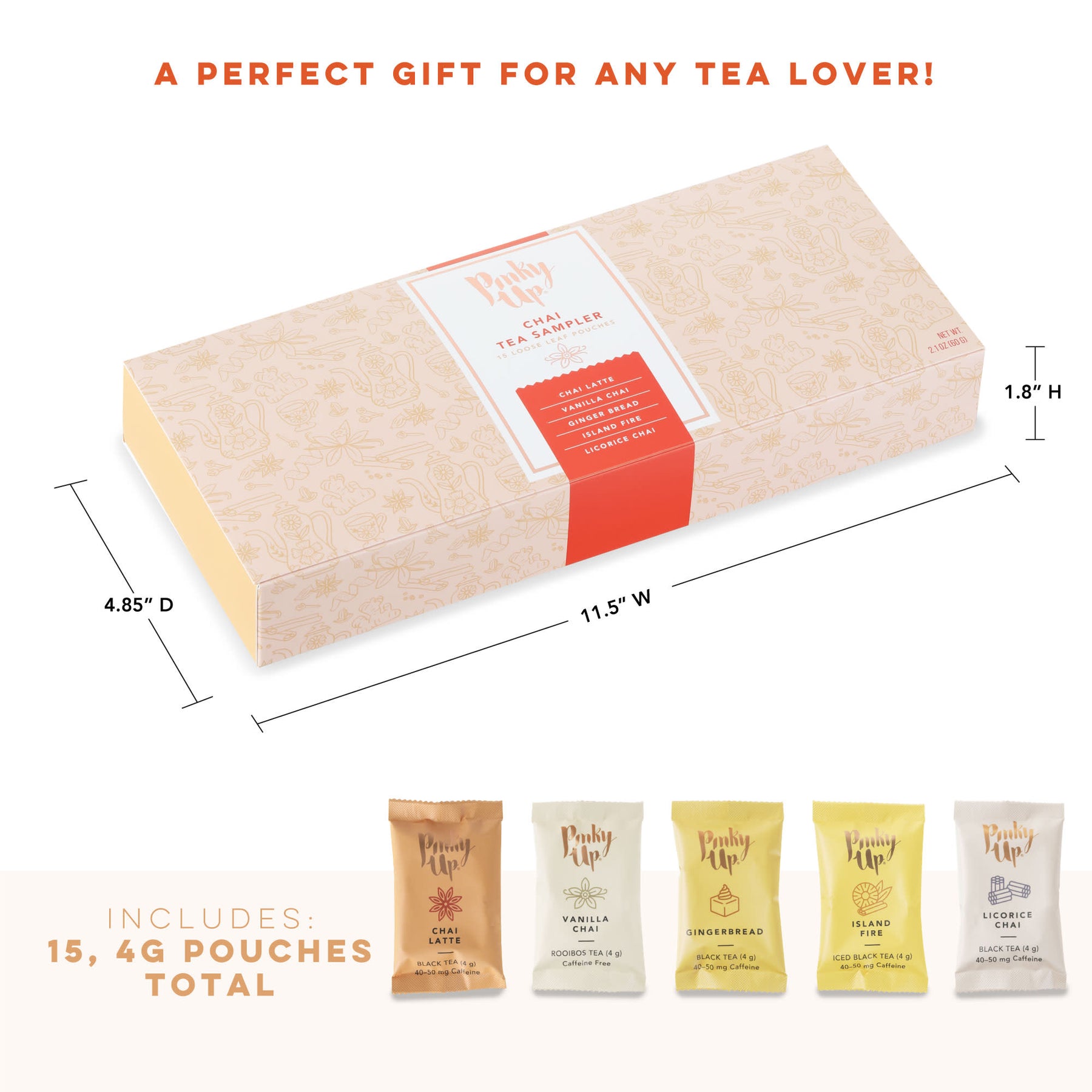 Pinky Up Chai Tea Gift Sampler, Variety Tea Packets of Flavored Tea ...