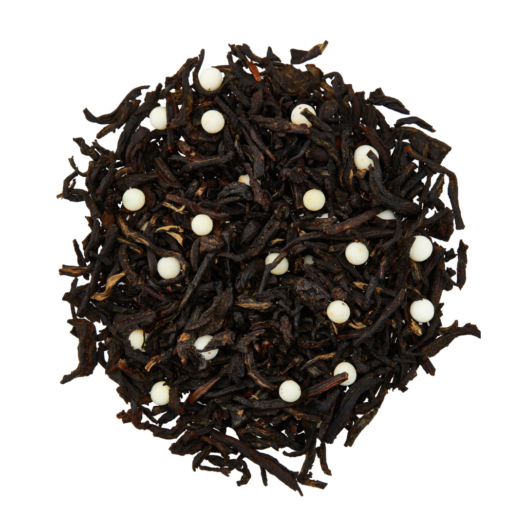 MAKE BUBBLE TEA AT HOME - Our unique whole leaf blend combines black tea, white tapioca pearls, coconut, cocoa, monk fruit powder, and natural flavors. Chill and pour over ice, add milk, and enjoy boba tea at home. 