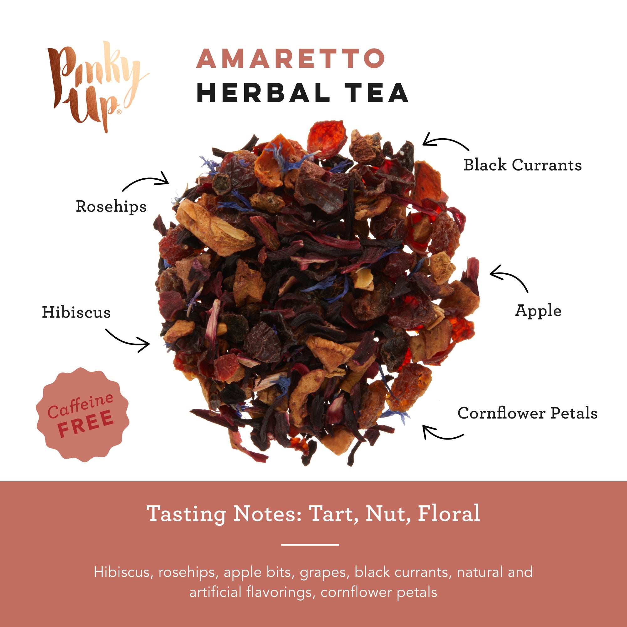 Pinky Up Amaretto Herbal Tea, Caffeine-Free Herbal Tea with Almond
