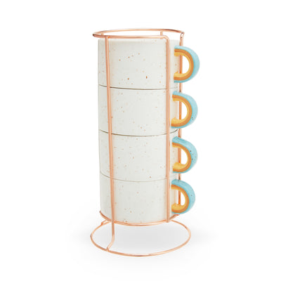 CUTE RAINBOW COFFEE MUG SET - Upgrade your home decor with this cute mug set. These stylish white speckled tumblers have colorful rainbow handles and are perfect for your morning latte or evening cup of tea. 

