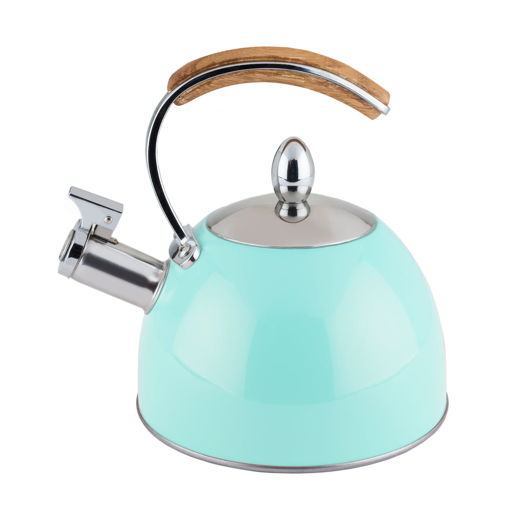 70 OZ CAPACITY KETTLE WITH ERGONOMIC DESIGN - This stove kettle allows you to boil 70 oz of water in just a few minutes, which is perfect for the whole family. The push-button technology combined with the easy-grip handle allows for easy pouring.