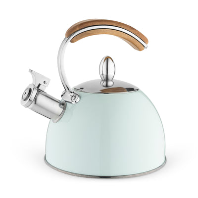 70 OZ CAPACITY KETTLE WITH ERGONOMIC DESIGN - This stove kettle allows you to boil 70 oz of water in just a few minutes, which is perfect for the whole family. The push-button technology combined with the easy-grip handle allows for easy pouring.