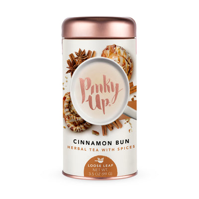 ENJOY DELIGHTFUL CINNAMON BUN AROMA IN YOUR MUG - Recreate the decadent experience of a fresh batch of baked cinnamon buns. Pinky Up's Cinnamon Bun Loose Leaf Tea will satisfy that craving, whenever you want, from your breakfast nook to your desk.
