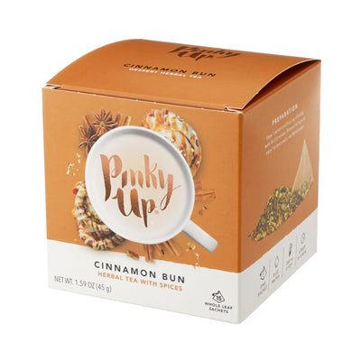 ENJOY DELIGHTFUL CINNAMON BUN AROMA IN YOUR MUG - Recreate the decadent experience of a fresh batch of baked cinnamon buns. Pinky Up's Cinnamon Bun Whole Leaf Tea will satisfy that craving, whenever you want, from your breakfast nook to your desk.