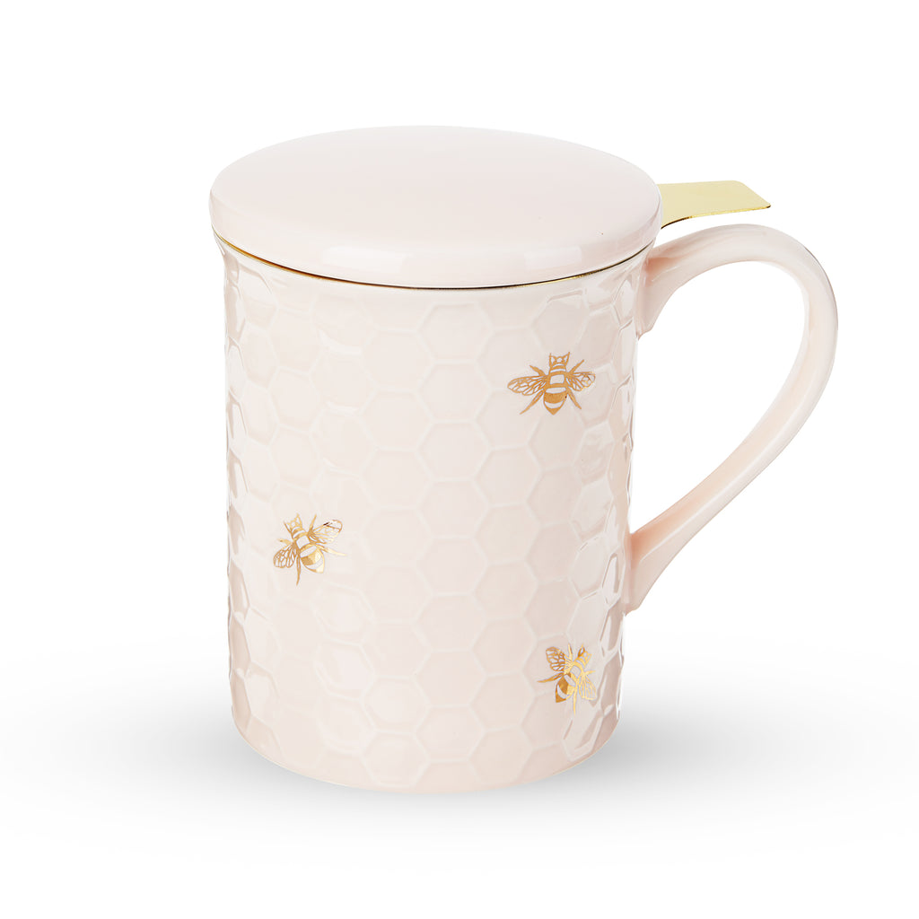 Large Tea Mug with Loose Leaf Infuser - Ceramic Lid - 18oz - Cotton White